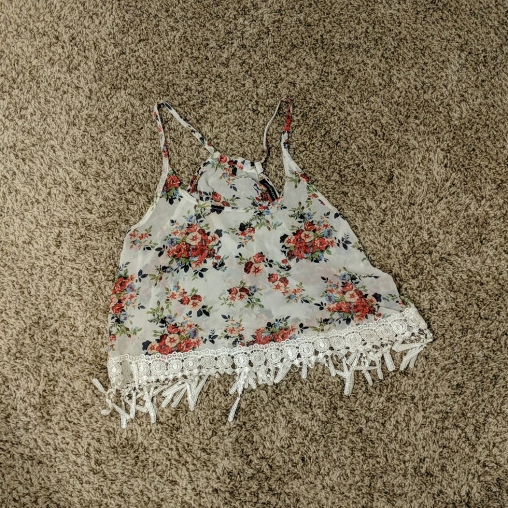 Foreign Exchange flower fringe top